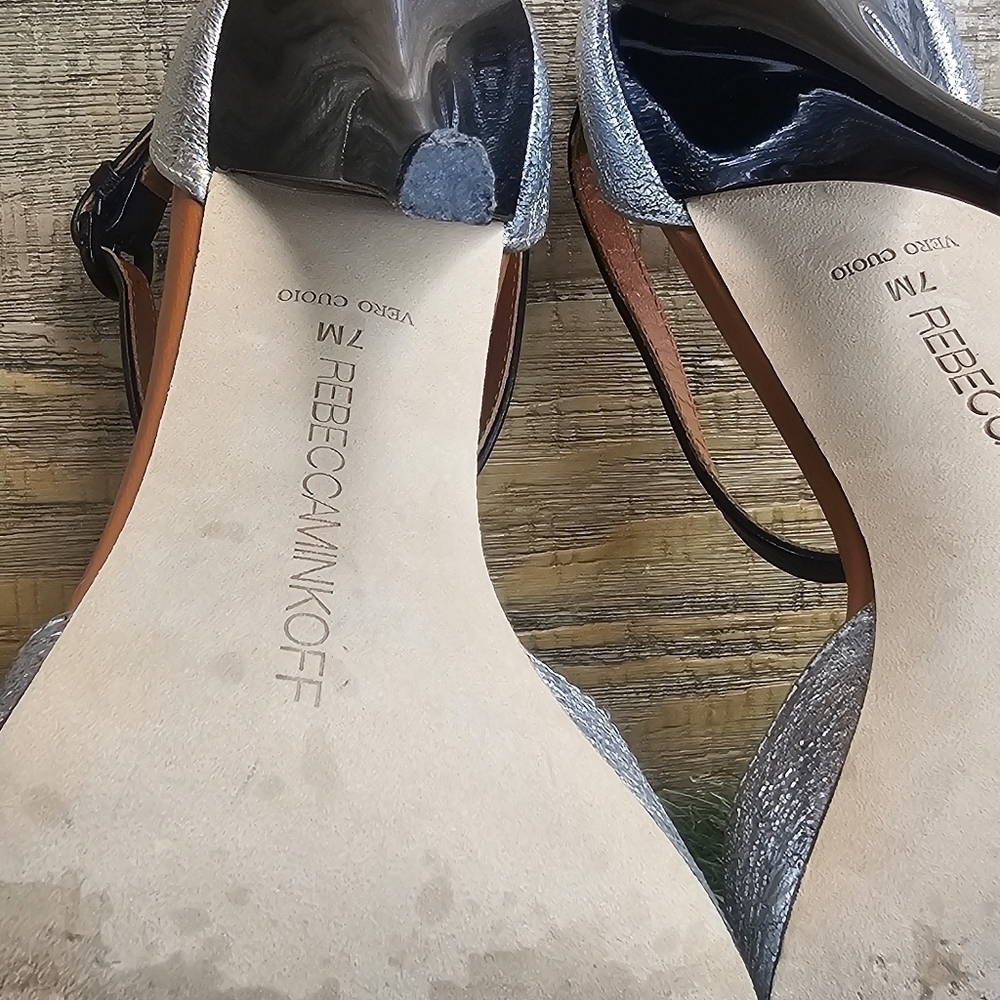 Rebecca Minkoff Ellie Silver Crushed Metal -Silver Sz 7 - Picture 6 of 11